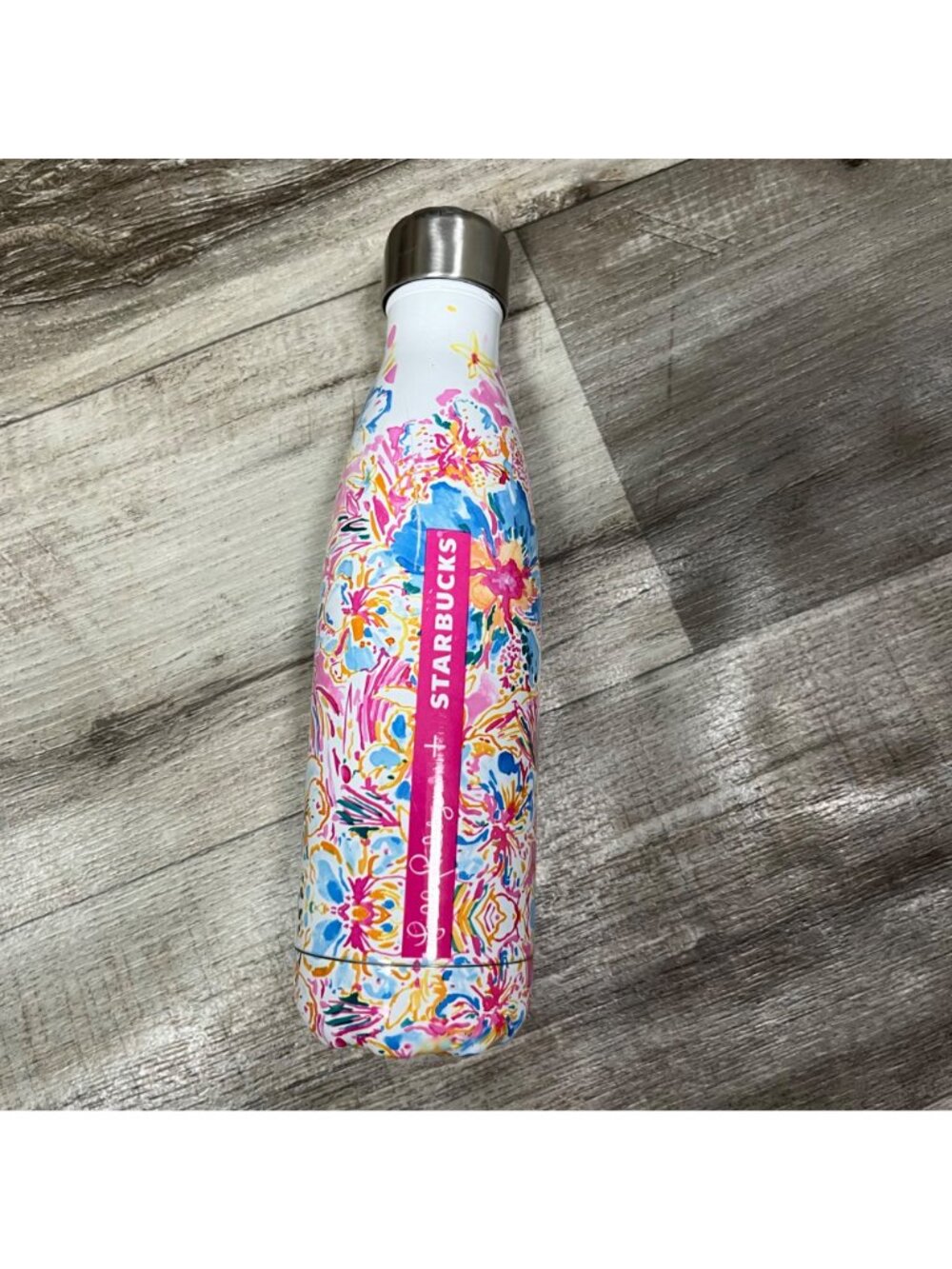 Starbucks Lilly Pulitzer 2015 Pink Resort Metal Water Bottle 17 Oz